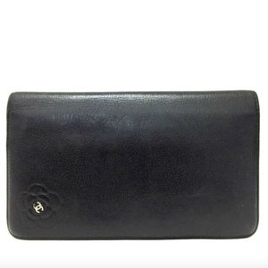 CHANEL Camellia CC Leather Checkbook / Wallet